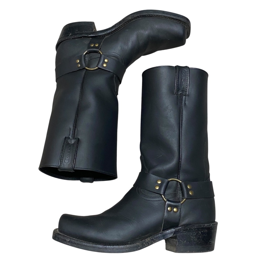 Y2K  Harness Engineer Boots Black Leather